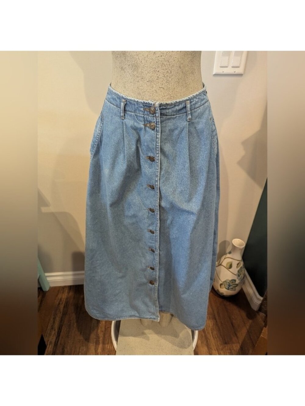Vintage button Down denim skirt, maxi Western medium 100 Percent Cotton